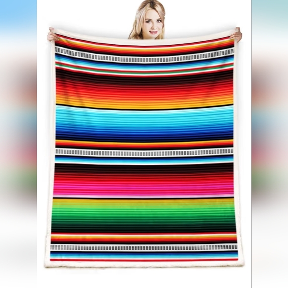 Other - Vibrant Multicolor Striped Mexican Blanket with Fringe